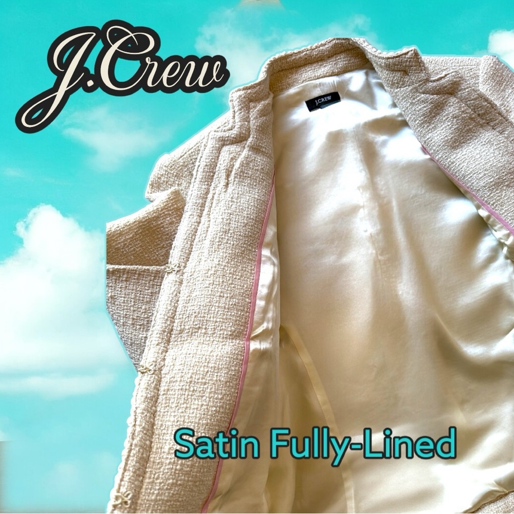 Like New 🌸 J.Crew Cream Braided Tweed Blazer, Satin Lining, Office Style - Picture 7 of 17
